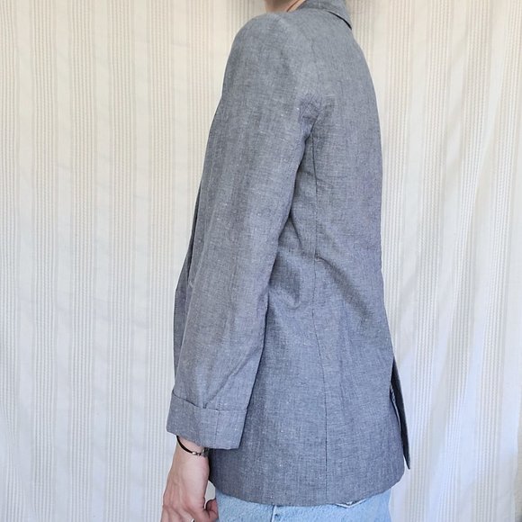 J. Crew Unstructured Shawl Collar Linen/Cotton Blend Blue Chambray Blazer - 2P - Picture 11 of 14